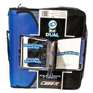 Case-It The Dual, 2-in-1 Dual Ring Binder, 3” Inch Capacity Blue & Black NEW